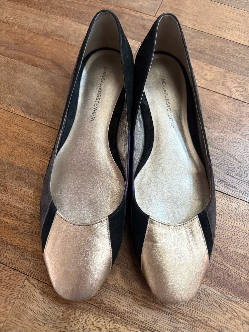 Diane von Furstenberg Gold & Black &Grey Vintage Leather Ballet Flats 8